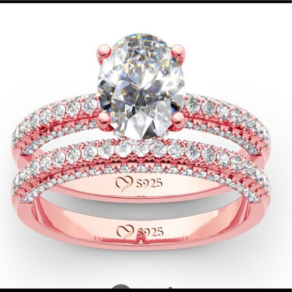JEULIA Wedding rings Side stones oval cut sterling silver ring set wedding 5 - Picture 2 of 16